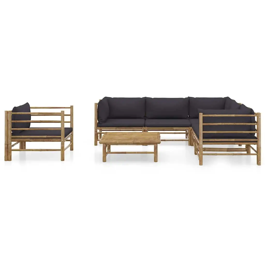 7 Piece Bamboo Garden Lounge Set Grey Cushions Modular Outdoor Furniture