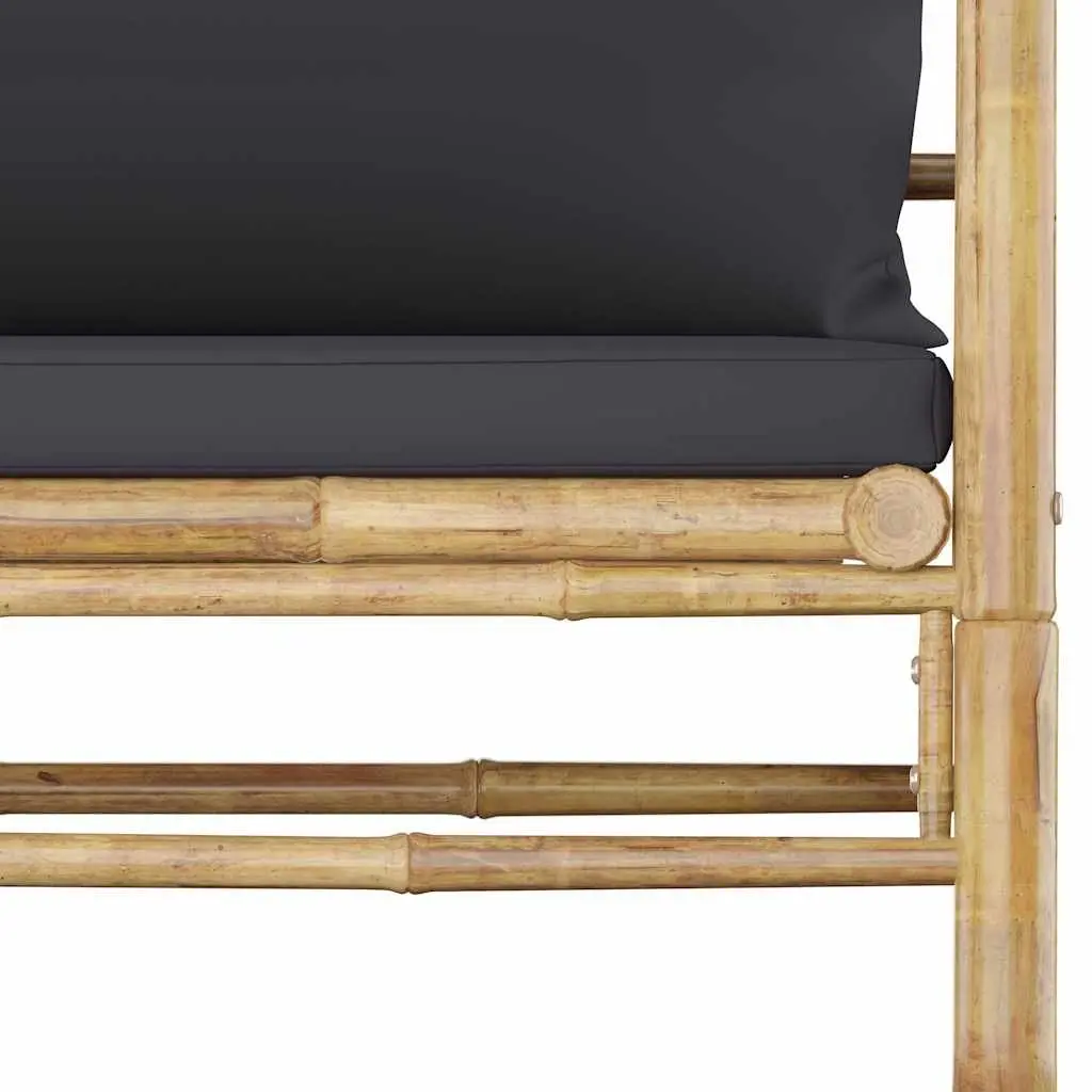 7 Piece Bamboo Garden Lounge Set Grey Cushions Modular Outdoor Furniture