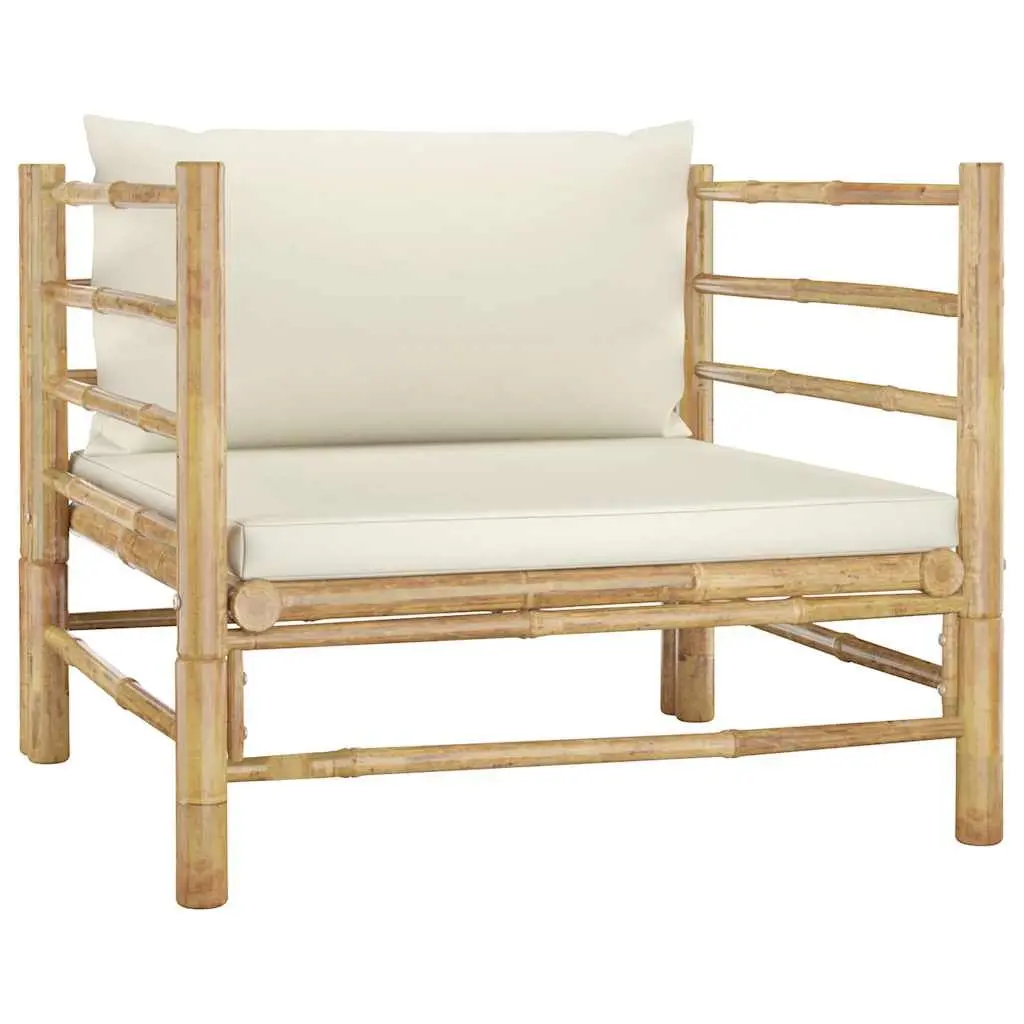 Garden Lounge Set Modular Outdoor Furniture 8 Piece Bamboo with Cream Cushions