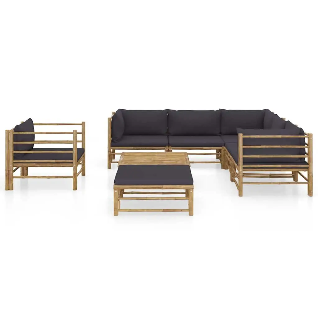 Garden Lounge Set 8 Piece Outdoor Furniture Patio Modular Bamboo Dark Grey Cushions