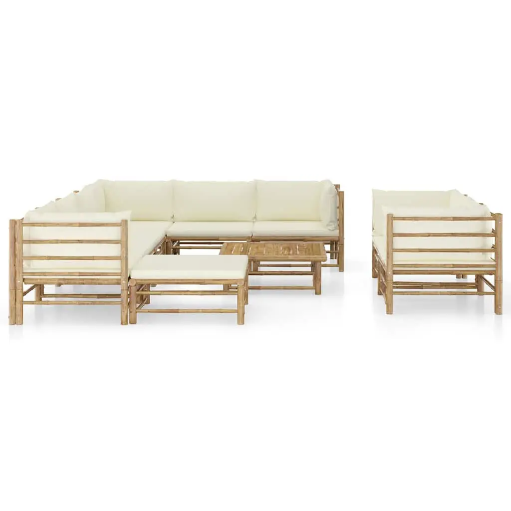 Bamboo Garden Lounge Set Outdoor Furniture 10 Piece Cream White Cushions