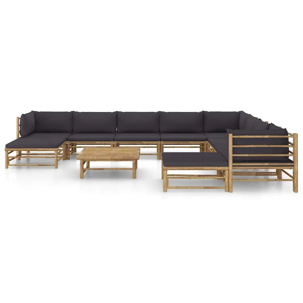 Garden Lounge Set Modular Outdoor Furniture 11 Piece Bamboo with Grey Cushions