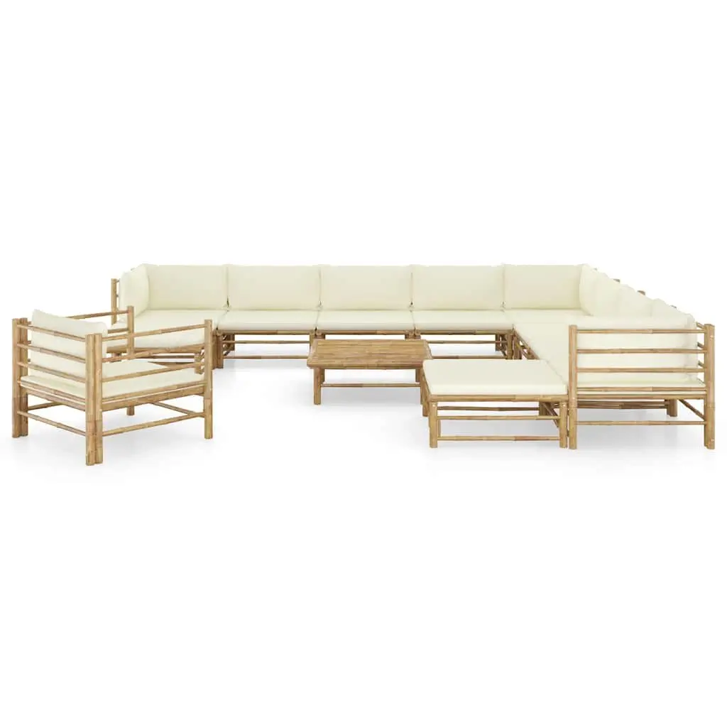Bamboo Garden Lounge Set 12 Piece Outdoor Furniture Modular Cream Cushions