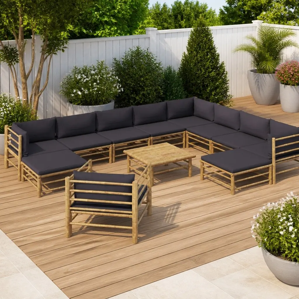 Garden Lounge Set Modular Outdoor Furniture 12 Piece Grey Cushions