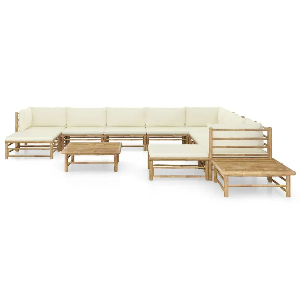 Garden Lounge Set Outdoor Furniture Modular 12 Piece Bamboo Cream Cushions