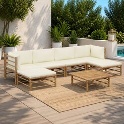 7-Piece Modular Bamboo Outdoor Lounge Set with Cream Cushions