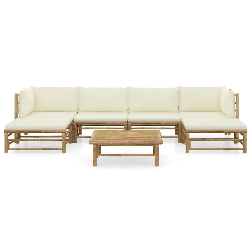 7 Piece Modular Bamboo Outdoor Lounge Set with Cream Cushions for Patio and Garden