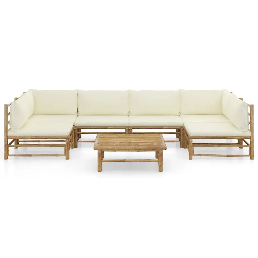 Bamboo Modular Lounge Set for Outdoor Use with Cream White Cushions 7 Pieces