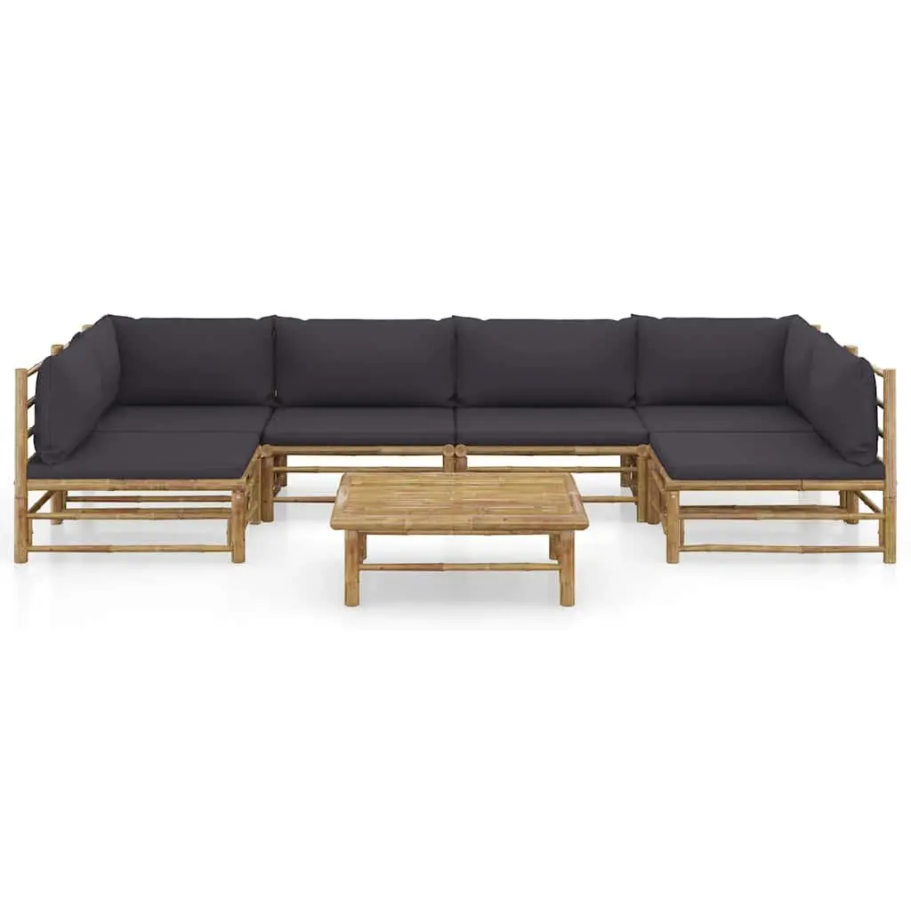 Bamboo Garden Lounge Set 7 Piece Outdoor Furniture Modular Dark Grey