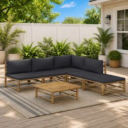 Bamboo Garden Lounge Set - 6 Pieces with Grey Cushions