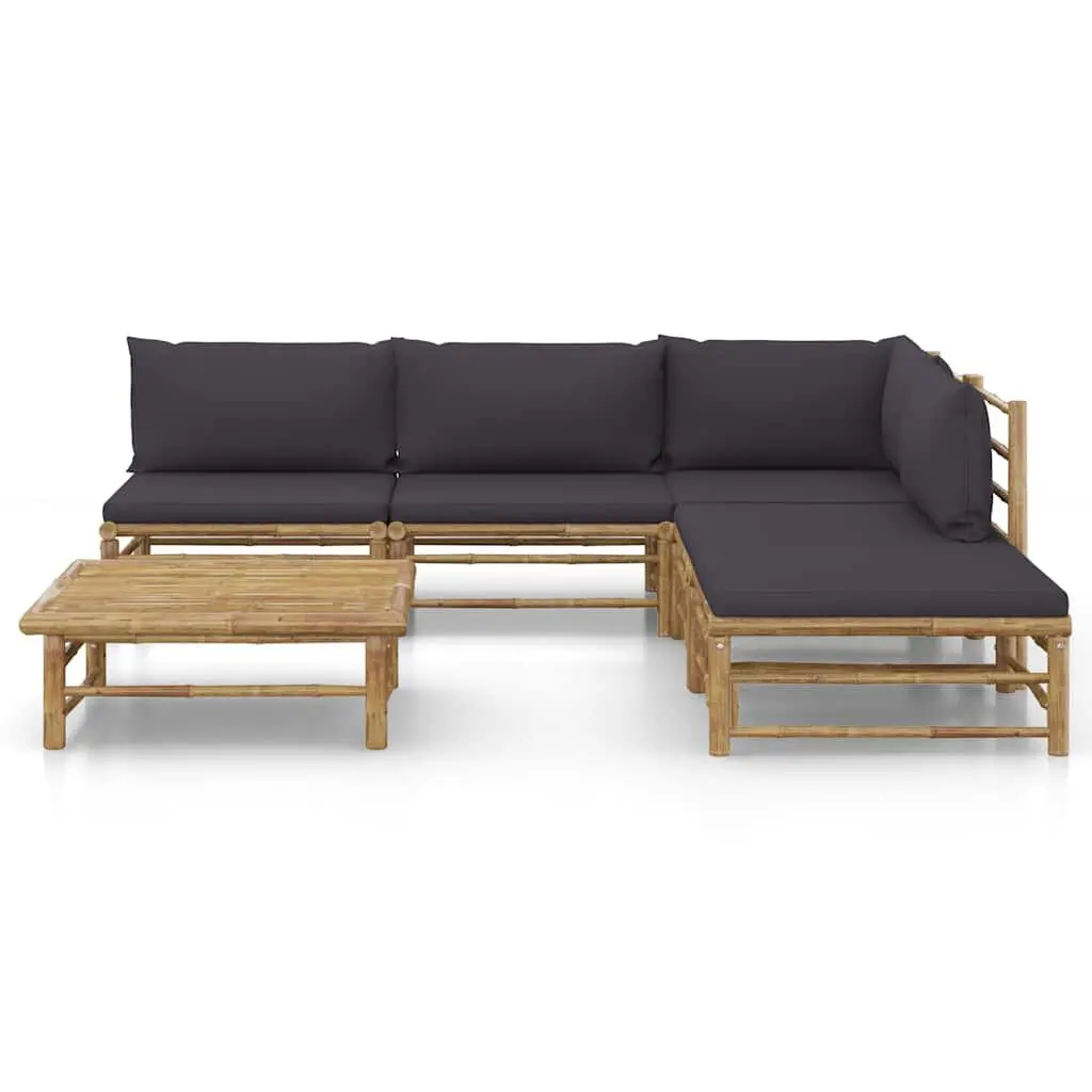 Bamboo Garden Lounge Set 6 Piece Outdoor Furniture Modular Seating Grey Cushions