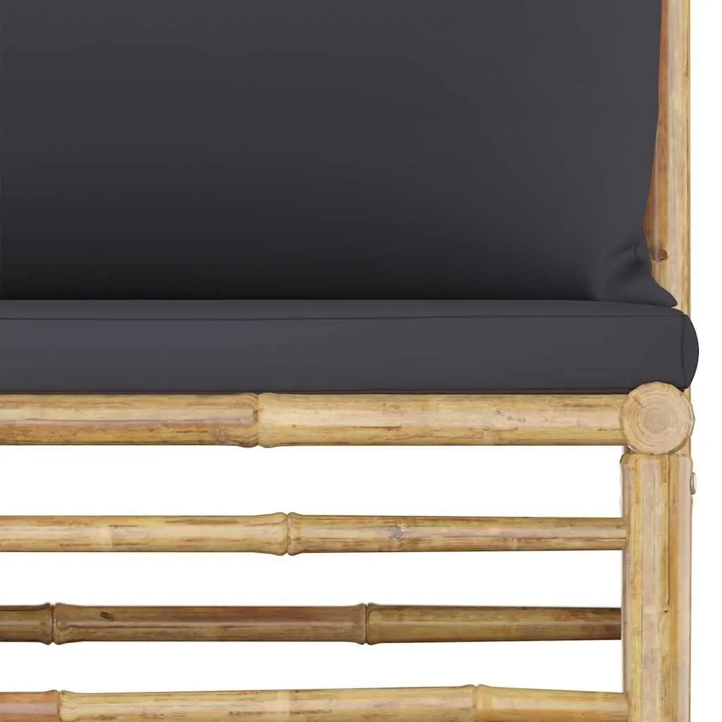 Bamboo Garden Lounge Set 6 Piece Outdoor Furniture Modular Seating Grey Cushions