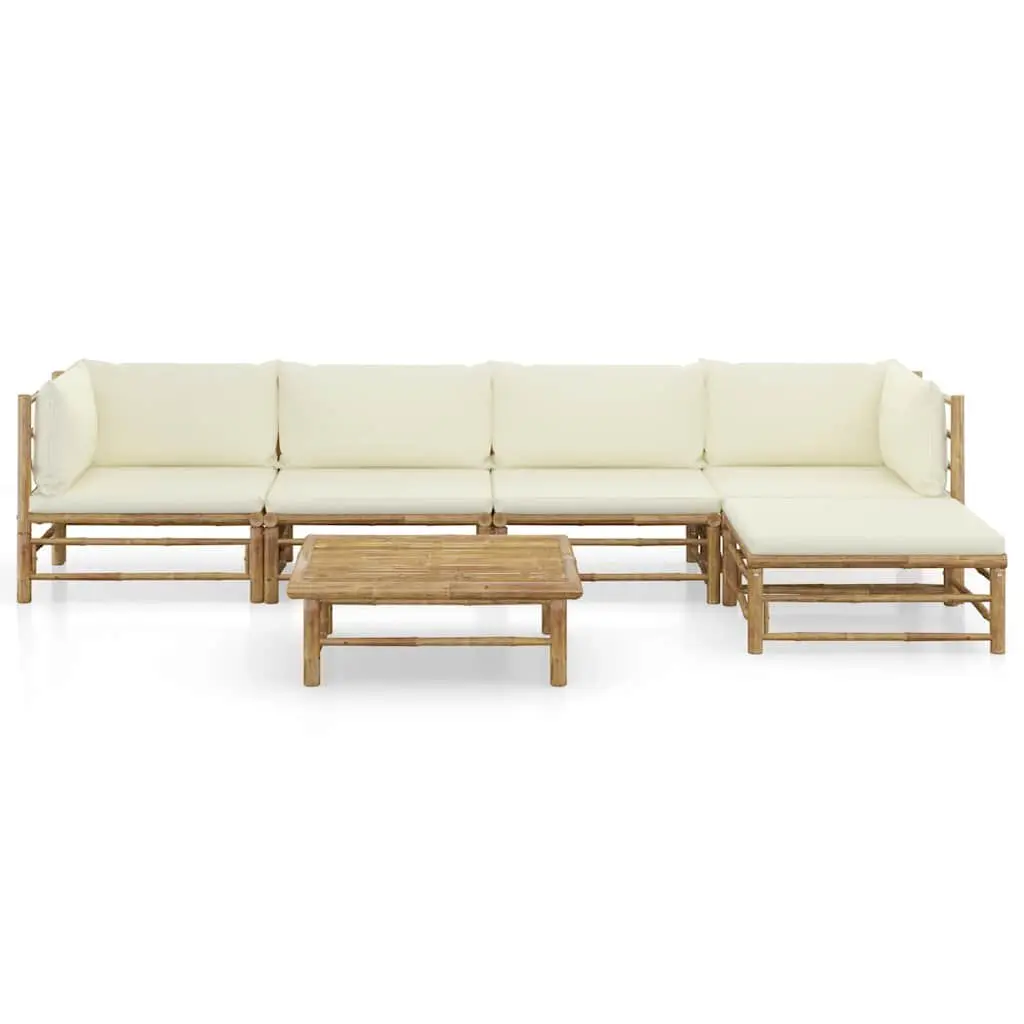 Bamboo Garden Lounge Set 6 Piece Outdoor Furniture Cream White Cushions Modular