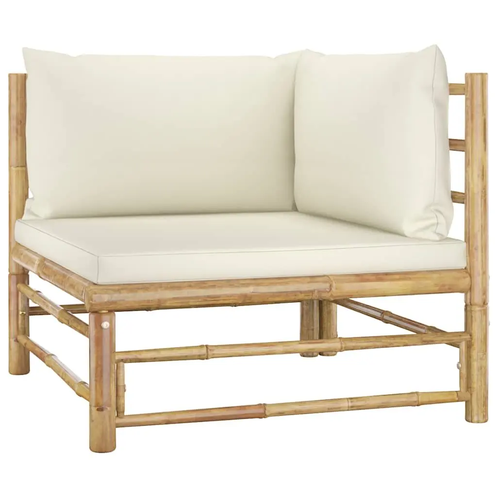 Bamboo Garden Lounge Set 6 Piece Outdoor Furniture Cream White Cushions Modular