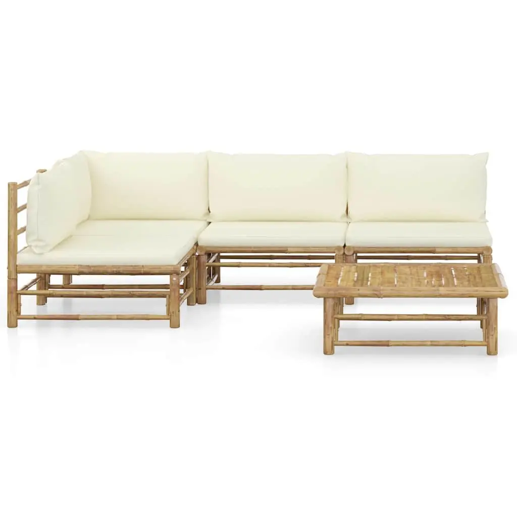 ModularBambooLoungeSetOutdoorGarden5PieceCreamWhiteCushions