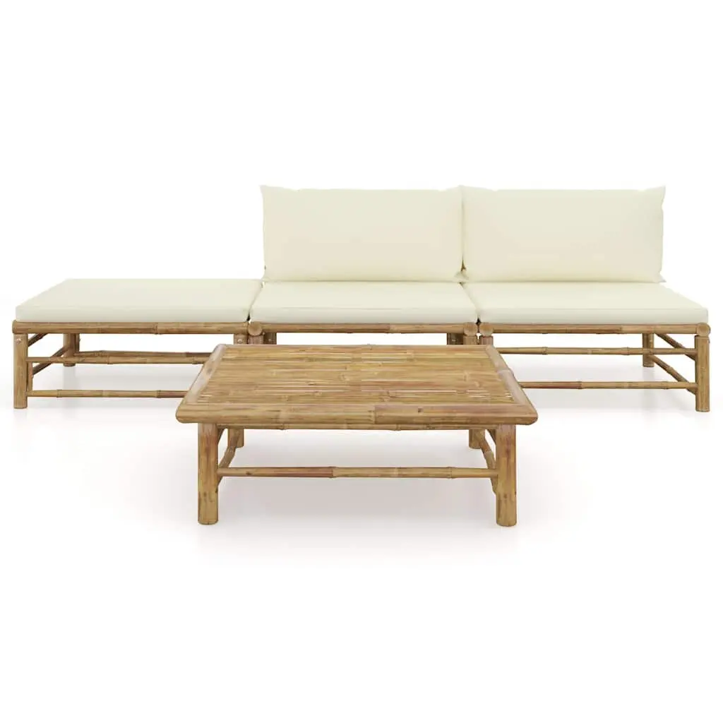 Modular 4 Piece Lounge Set Bamboo Outdoor Furniture Cream Cushions Garden Area