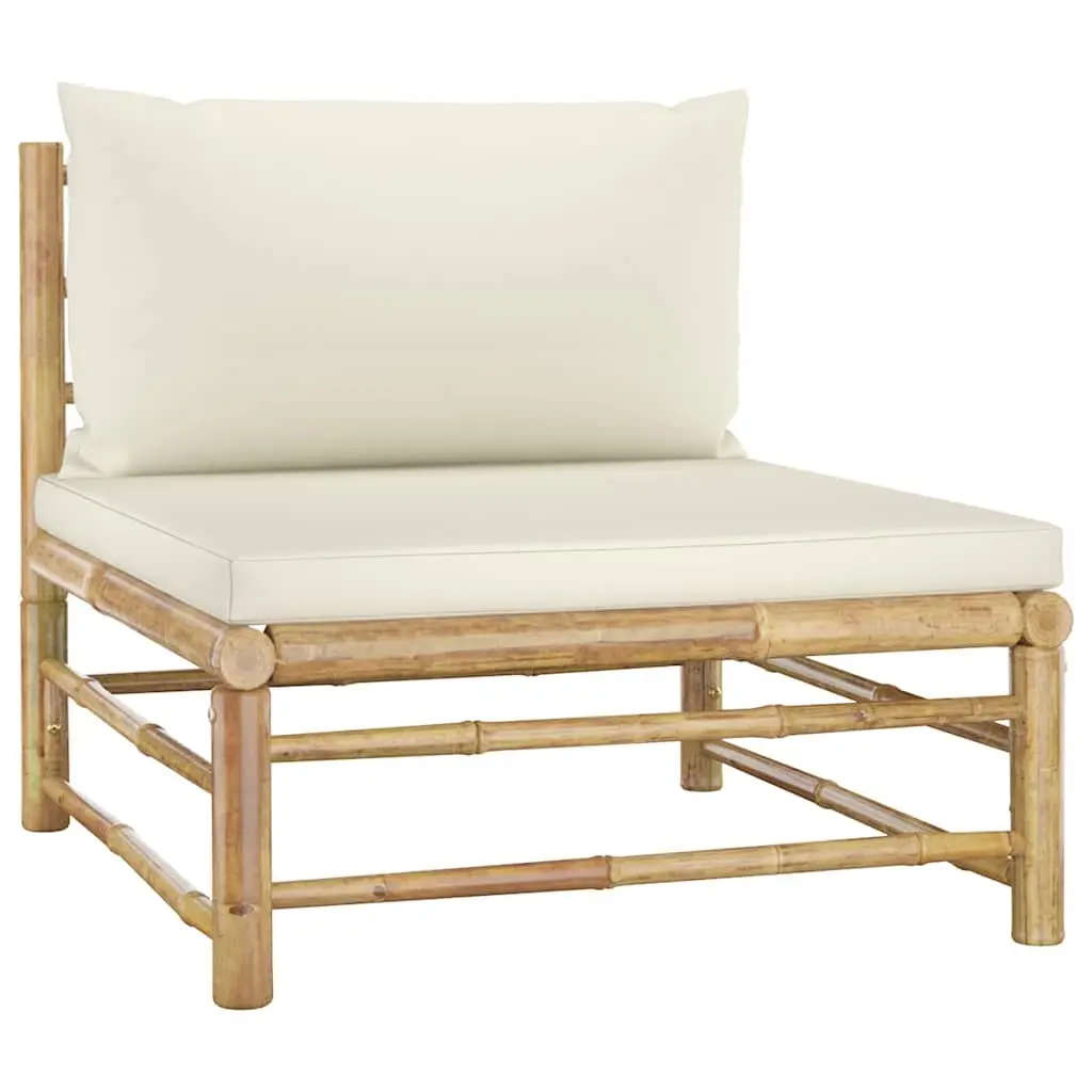 3 Piece Bamboo Garden Lounge Set Outdoor Furniture with Cream White Cushions