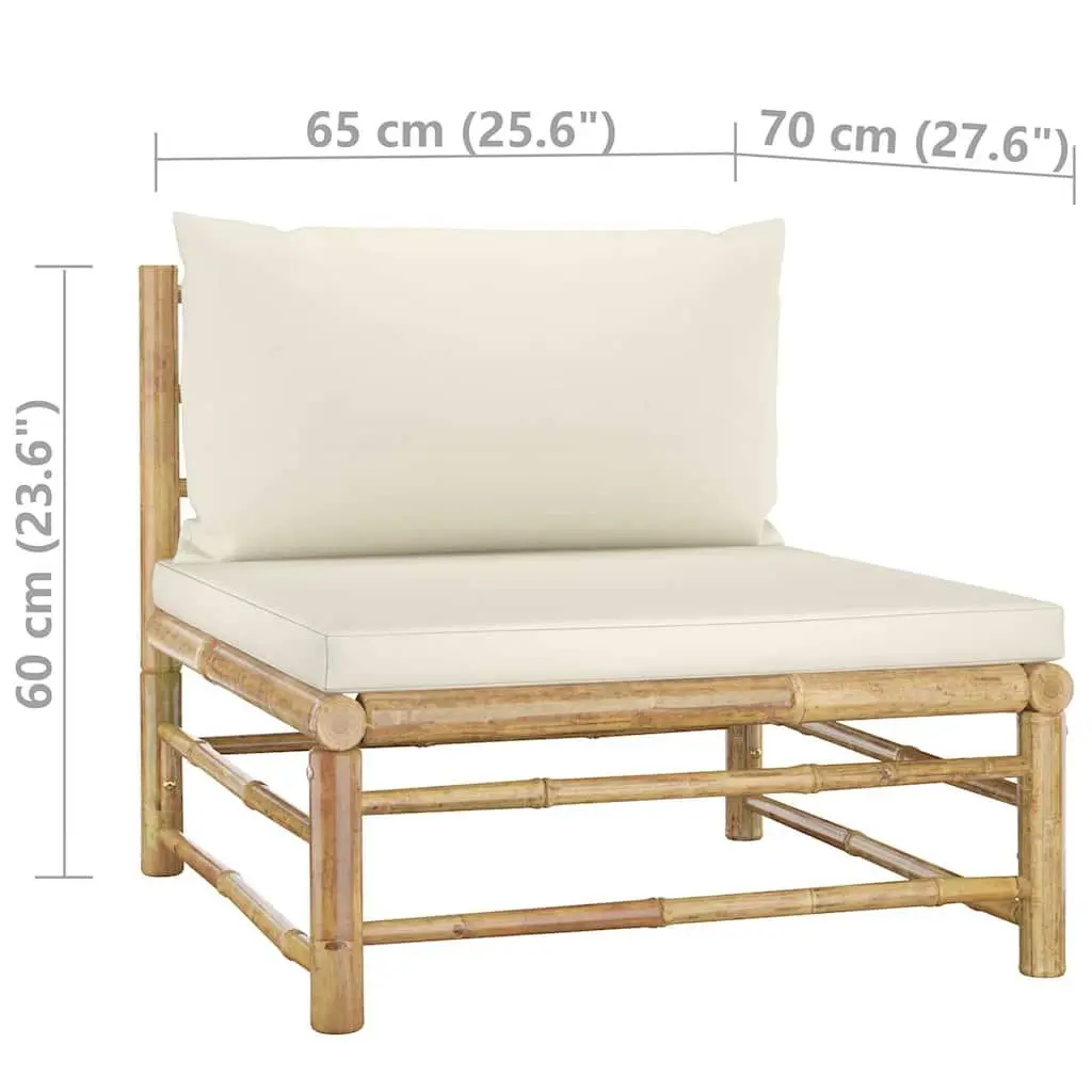 3 Piece Bamboo Garden Lounge Set Outdoor Furniture with Cream White Cushions