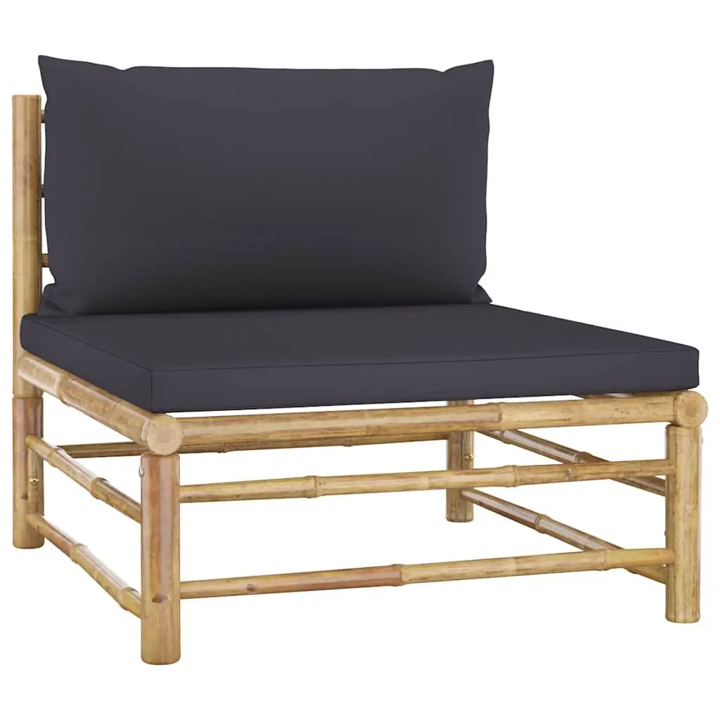 Bamboo Garden Lounge Set 3 Piece Outdoor Furniture Grey Cushions Modular
