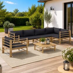 7 Piece Modular Bamboo Garden Lounge Set with Dimensions