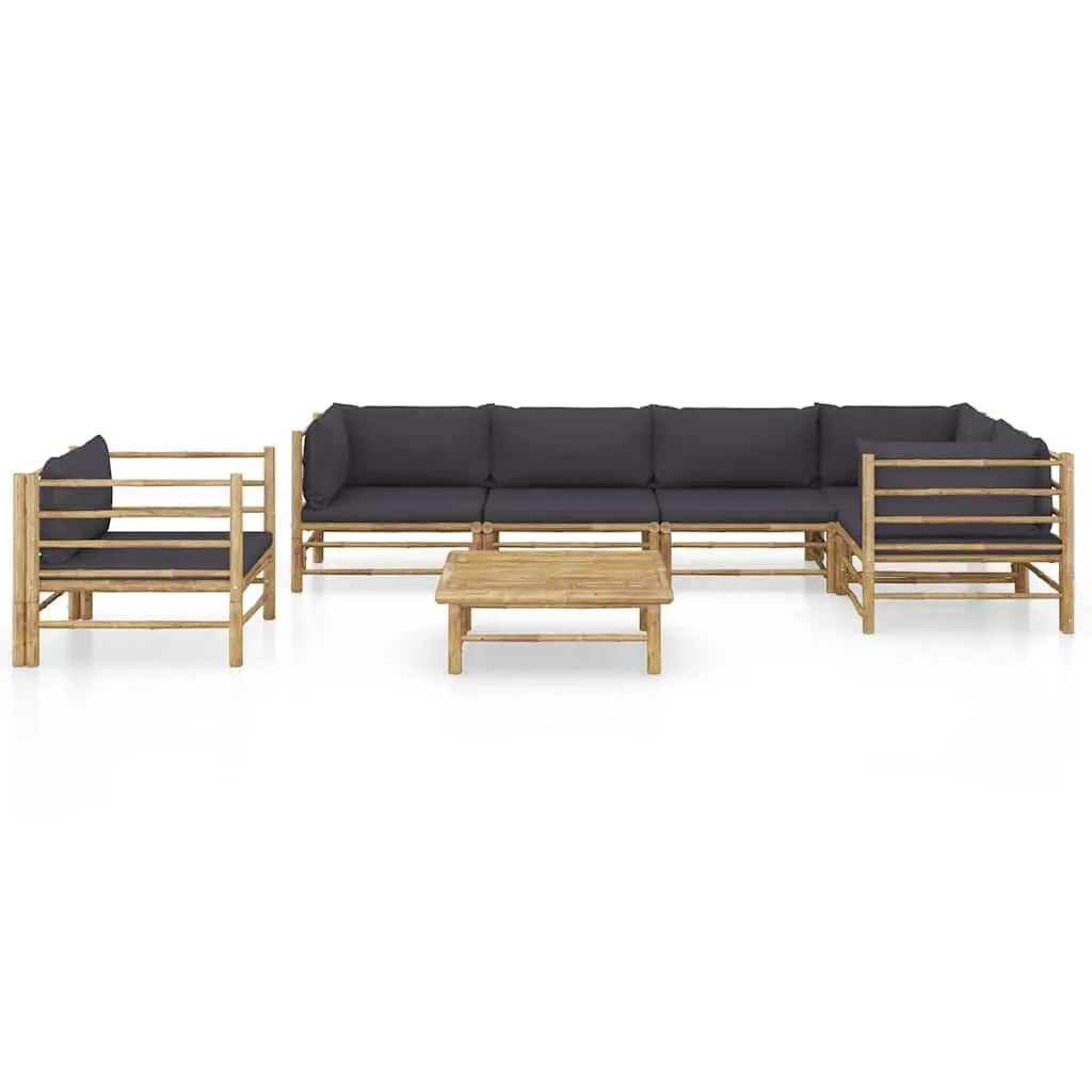 Bamboo Garden Lounge Set 7 Piece Outdoor Furniture with Grey Cushions Modular