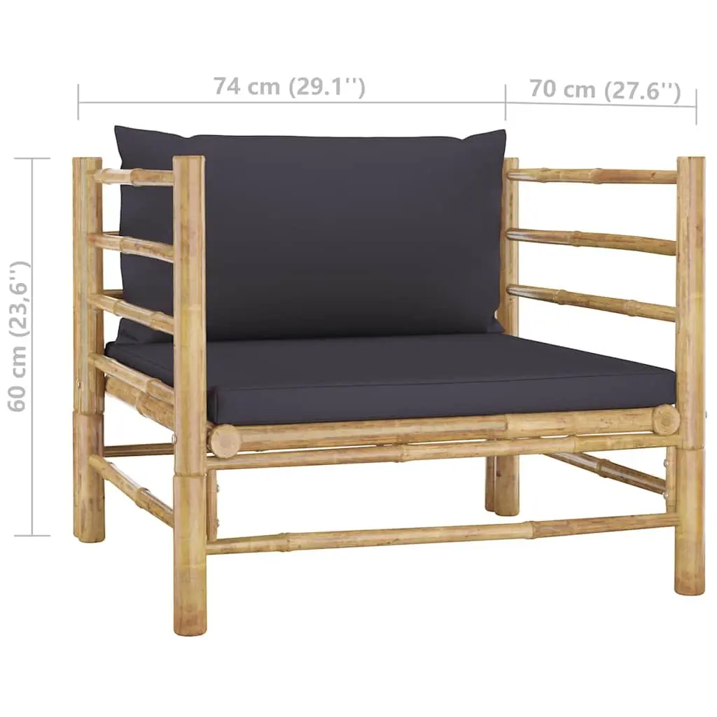 Bamboo Garden Lounge Set 7 Piece Outdoor Furniture with Grey Cushions Modular