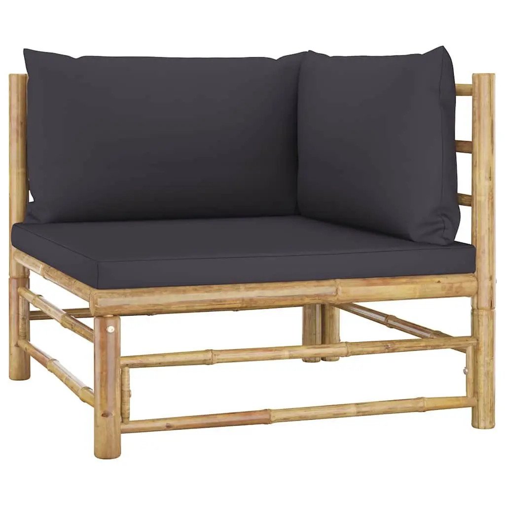 Bamboo Garden Lounge Set 7 Piece Outdoor Furniture with Grey Cushions Modular