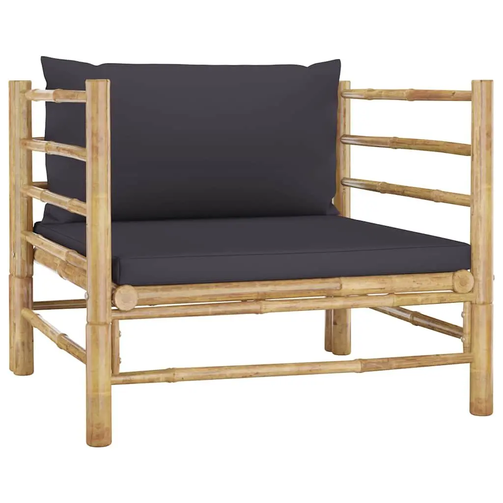 Bamboo Garden Lounge Set 7 Piece Outdoor Furniture with Grey Cushions Modular