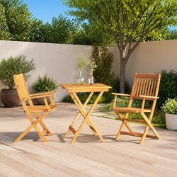 3 Piece Folding Garden Dining Set Outdoor Table Chairs Wood Furniture Brown
