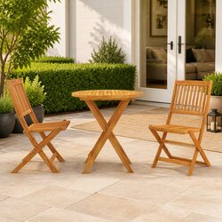 3 Piece Outdoor Dining Set: Solid Acacia Wood Construction