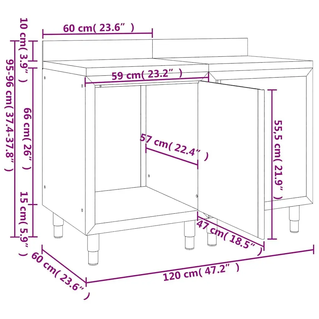 Stainless Steel Commercial Work Table Cabinet 120x60x96cm Kitchen Storage