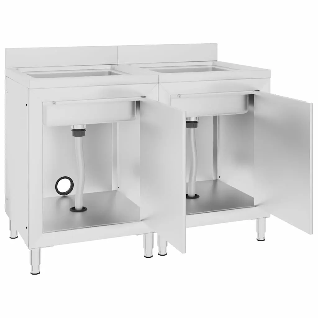 Commercial Stainless Steel Kitchen Sink Cabinet Set 2 Pieces 60 x 60 x 96 cm
