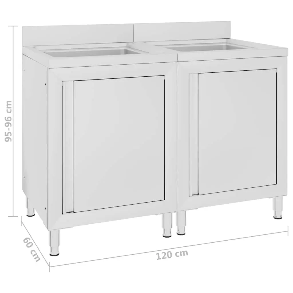 Commercial Stainless Steel Kitchen Sink Cabinet Set 2 Pieces 60 x 60 x 96 cm