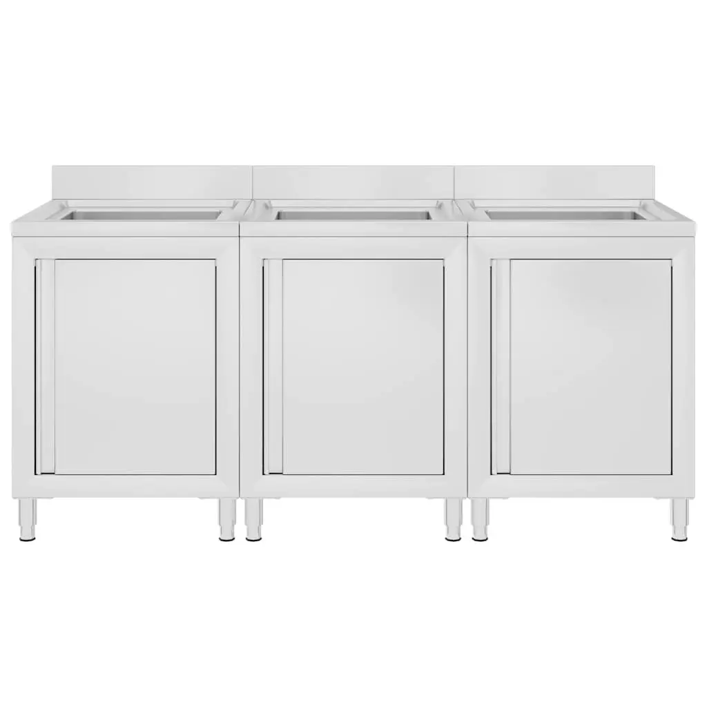 Commercial Kitchen Sink Cabinet 3 Piece Set Stainless Steel Storage Workspace