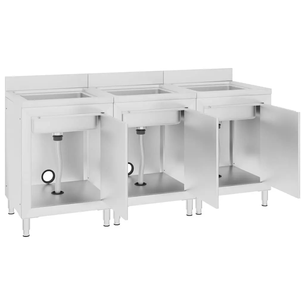 Commercial Kitchen Sink Cabinet 3 Piece Set Stainless Steel Storage Workspace