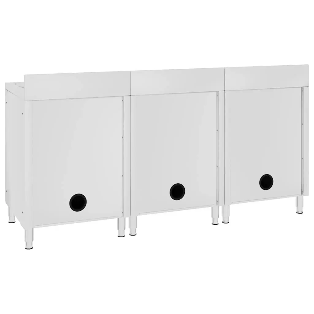 Commercial Kitchen Sink Cabinet 3 Piece Set Stainless Steel Storage Workspace