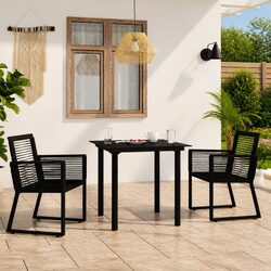 Black 3 Piece Outdoor Dining Set: Table and Chairs