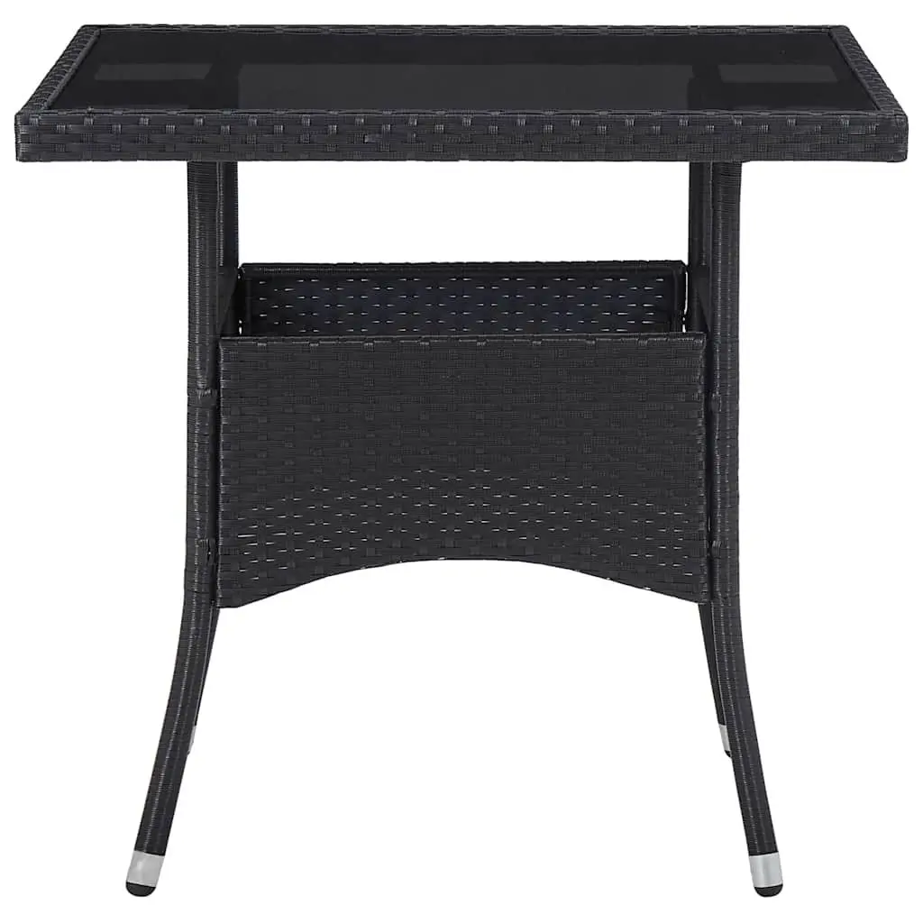 3 Piece Garden Dining Set Outdoor Patio Furniture Black Poly Rattan Glass