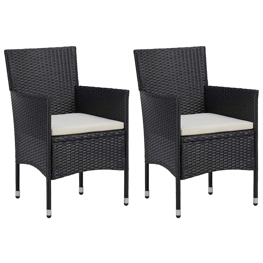 3 Piece Garden Dining Set Outdoor Patio Furniture Black Poly Rattan Glass