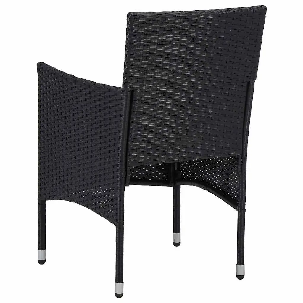 3 Piece Garden Dining Set Outdoor Patio Furniture Black Poly Rattan Glass