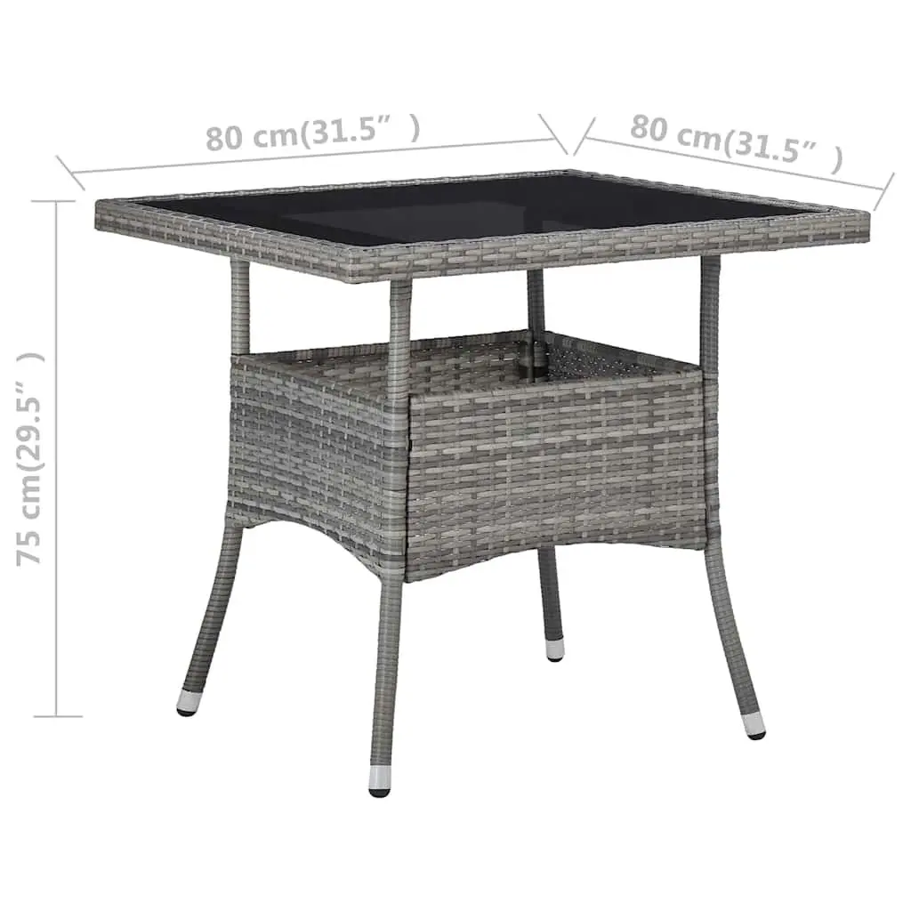 3 Piece Garden Dining Set Outdoor Furniture Grey Poly Rattan Glass Top Table