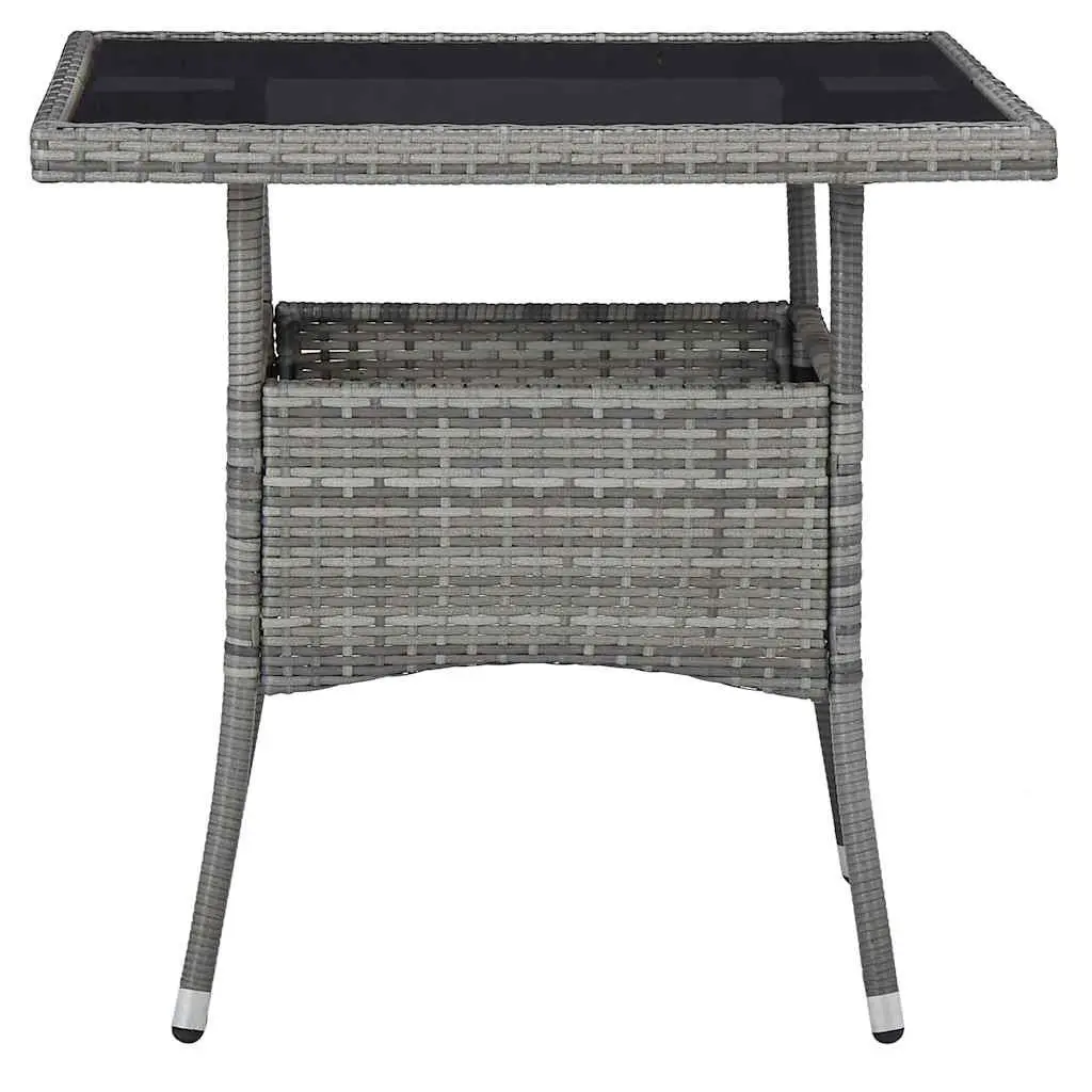3 Piece Garden Dining Set Outdoor Furniture Grey Poly Rattan Glass Top Table