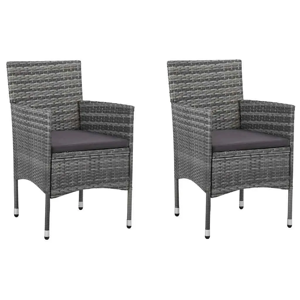 3 Piece Garden Dining Set Outdoor Furniture Grey Poly Rattan Glass Top Table