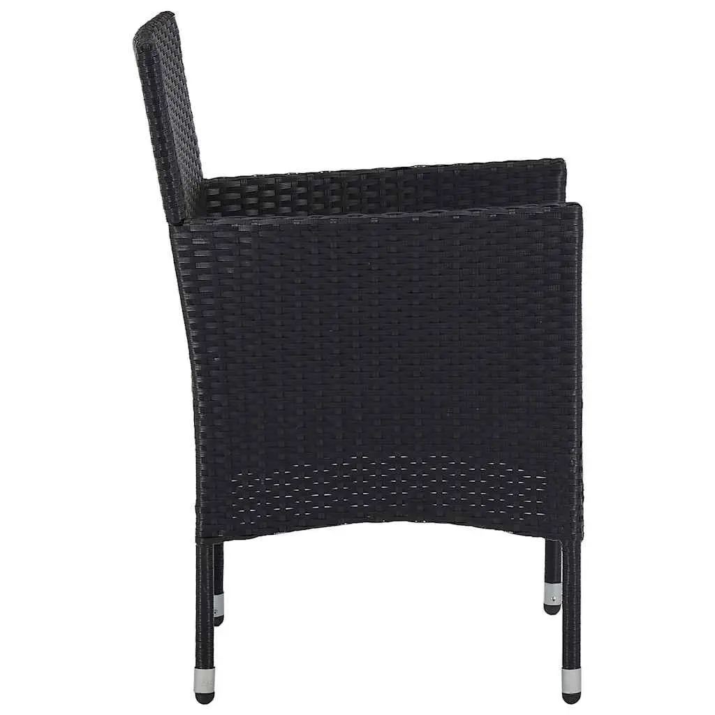 3 Piece Outdoor Dining Set Black Poly Rattan Acacia Wood Table Chairs Garden
