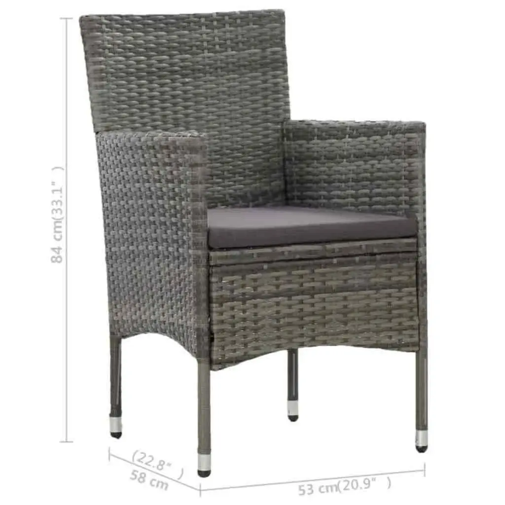 3 Piece Outdoor Dining Set for Garden Grey Poly Rattan Table and Chairs