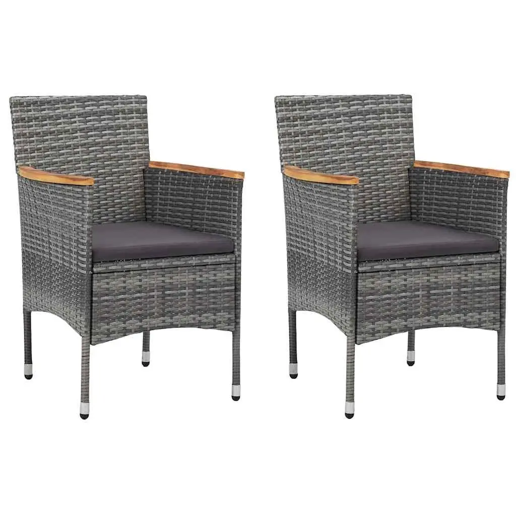 3 Piece Garden Dining Set Outdoor Use Grey Rattan Acacia Wood