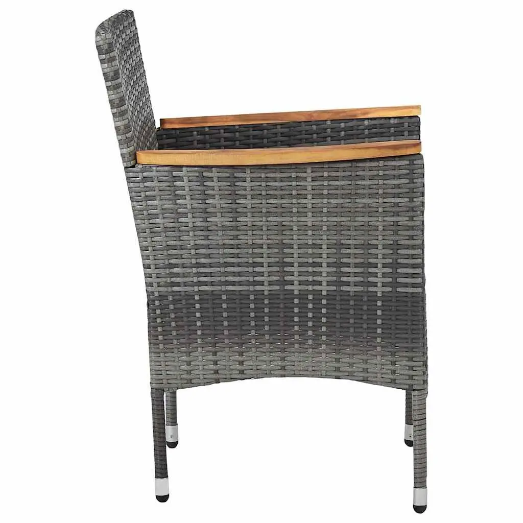 3 Piece Garden Dining Set Outdoor Use Grey Rattan Acacia Wood