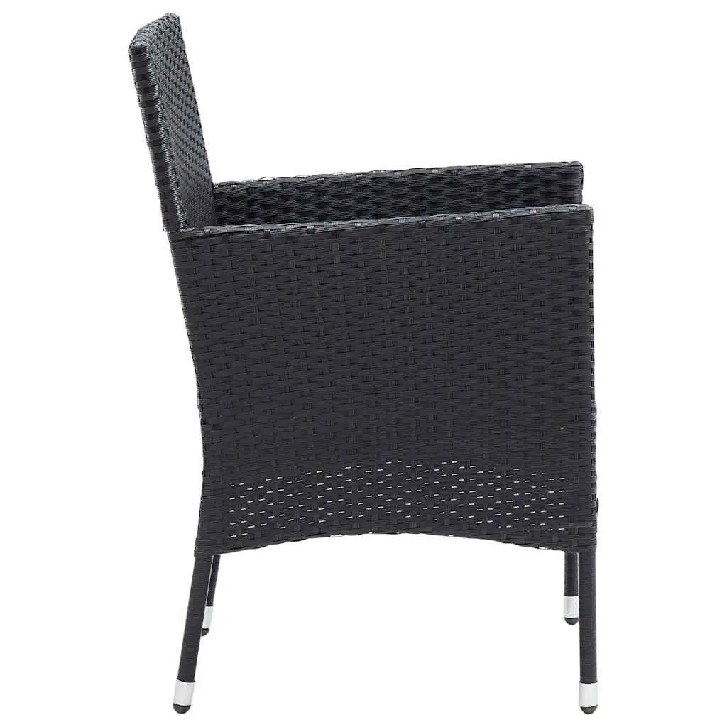5 Piece Outdoor Dining Set Black Poly Rattan Glass Table Chairs Garden Furniture