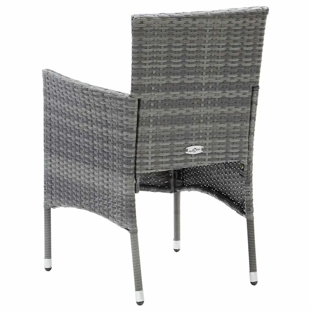 5 Piece Outdoor Dining Set Grey Poly Rattan Glass Top Garden Furniture