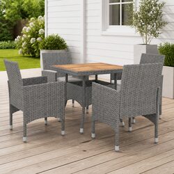 5-Piece Outdoor Dining Set: Steel Frame, Acacia Wood Top